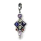 Designer Sterling Silver Iolite Pendant with Amethyst, Peridot and Garnet Gemstones on 18 Inch Snake Chain