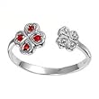 Sterling Silver Fashion Toe Ring - Heart Clover with Ruby and Clear CZs - 2mm Band Width
