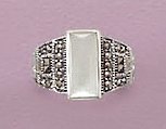 Marcasite/Mother of Pearl Sterling Silver Ring, 8x15mm Mother of Pearl/Marcasite Ring, Sizes 6-10