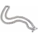 20 Inch Heavy Link Toggle Mens Necklace with 2 Round Cut Diamonds by Hot Diamonds, Sterling Silver