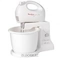 Moulinex - Batidora Amasadora Hm4121 Easy Max, 450 W, 5 Velocidades+Turbo, Varillas Amasadoras + Levanta Claras, Bol Con Giro Automatico. Blanco.