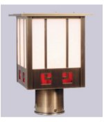 Arroyo Craftsman SSP-8-GW-RB State Street 1 Light Outdoor Post Lamp in Rustic Brown with Gold White Iridescent glass