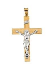 Clevereves 14K Yellow Gold White Gold 45.00X29.00 mm Two Tone Crucifix Pendant