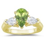 0.20 Cts Diamond & 0.38 Cts Peridot Ring in 18K Yellow Gold