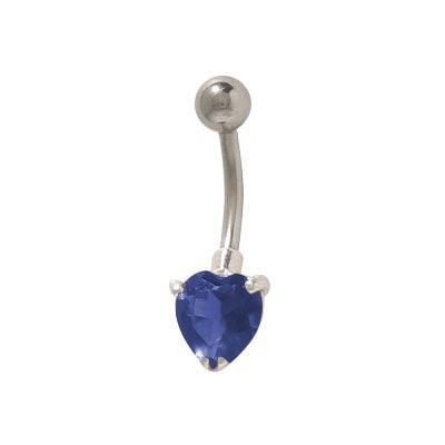 Blue Jewel Heart Belly Button Ring