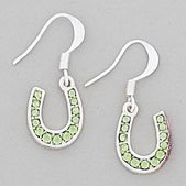 Rhinestone Lucky Horseshoe Earrings, Light Green