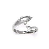 Solid 14K White Gold .02 Carat Genuine Diamond Dolphin Toe Ring