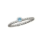 Stackable March Birthstone Ring Rhodium on Sterling Silver Rope Band