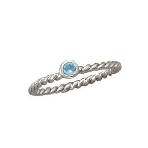 Stackable March Birthstone Ring Rhodium on Sterling Silver Rope Band