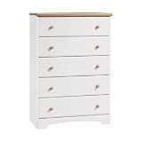 Shaker Style Pure White/Maple Finish 5 drawer chest