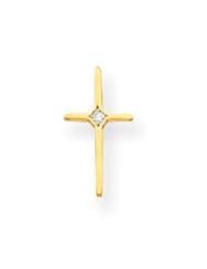 Solid 14k Gold .01ct Diamond Children"s Cross Necklace
