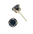 Sterling Silver Gold Plated Stud Earrings with Black CZ- Round Stamping - 7 mm