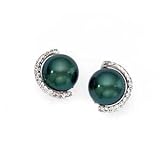 14k White Gold, Diamond & Tahitian Black Pearl Post Earrings (0.43ctw)