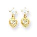 14k 3mm CZ (Cubic Zirconia) with Dangling CZ (Cubic Zirconia) Heart Earrings