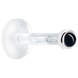 14 Gauge 3/8 Inches Solid 14KT White Gold 2mm Genuine Onyx Bioplast Push in Labret