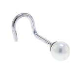 Solid 14KT White Gold PEARL SOLITAIRE Nose Stud Ring 3.5mm