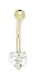 14k Yellow Gold CZ 14 Gauge Heart Shaped Body Jewelry Belly Ring - Measures 23x6mm - JewelryWeb
