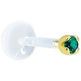 14 Gauge 3/8 Inches Solid 14KT Yellow Gold 1.5mm Genuine Green Diamond Bioplast Push in Monroe