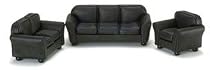Dollhouse Miniature Black Leather Living Room Set