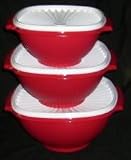 Tupperware SERVALIER 3pc SERVING BOWL Set RED