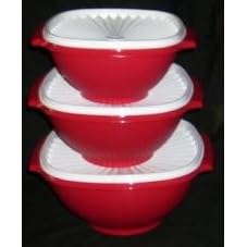 Tupperware SERVALIER 3pc SERVING BOWL Set RED by Tupperware