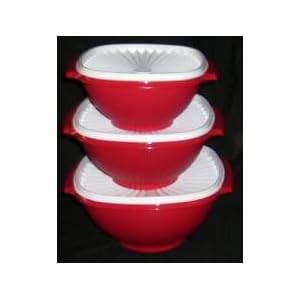 Tupperware SERVALIER 3pc SERVING BOWL Set RED by