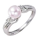 14k White Gold Akoya Pearl Diamond Ring