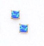 14k Yellow 4 mm Square Dark Blue Opal Earrings