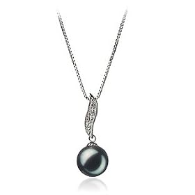 PearlsOnly Alicia Black 9-10mm AA Freshwater Sterling Silver Pearl Pendant