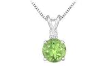 1.00 CT TGW Diamond and Peridot Solitaire Pendant : 14K White Gold