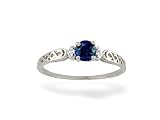 14K White Gold Genuine Round Sapphire and Diamond Ring