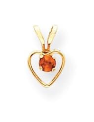 14k Yellow Gold 3mm Genuine Citrine November Birthstone Heart Pendant and 15 Inch Necklace in Gift Box