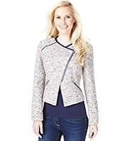 Petite Off Centre Zip Tweed Biker Jacket
