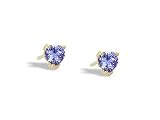 14K Yellow Gold Genuine Heart Tanzanite Stud Earrings