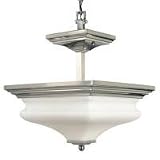 Progress Lighting Bratenahl - 2-Light Semi-Flush Close-to-Ceiling Pendant with Etched White Opal Gla