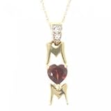 New Gold MOM Pendant Necklace Heart Garnet Diamond 18in