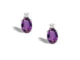 14K White Gold Genuine Oval Amethyst and Diamond Stud Earrings