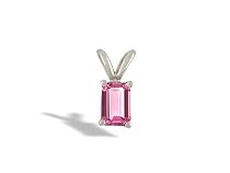 14K White Gold Emerald-cut Created Pink Sapphire Pendant