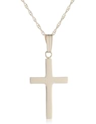 14k Yellow Gold Solid Polished Cross Pendant Necklace, 18"