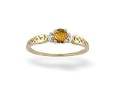 14K Yellow Gold Genuine Round Citrine and Diamond Ring