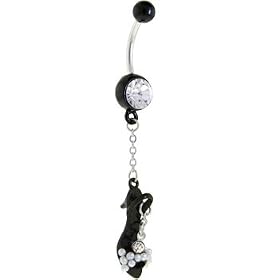 PEARLED Black SANDAL STILETTO High Heel Dangle Belly Ring by Black Belly Button Rings