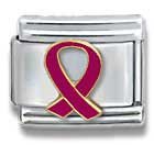 Clearly Charming Burgundy Ribbon - Multiple Myeloma Awareness Italian Charm 18k Gold and Enamel by Casa D'Oro