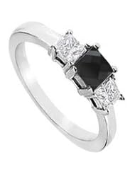 14K White Gold Princess Prong Set Black and White Diamond Three Stone Ring 2.00 CT TDW