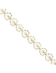7.25 Inch 14k Gold w/Rhodium Diamond-cut Hearts Bracelet w/ Lobster