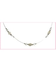 LDS Girls Beautiful sterling silver baptism necklace for her special day featuring white jade stones with shimmering lead-free crystals! This measures 13" beaded on clear illusion line, and comes packaged on a card with a precious poem about her special day