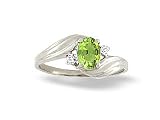 14K White Gold Genuine Oval Peridot and Diamond Ring