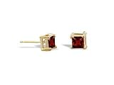 14K Yellow Gold Genuine Square Garnet Stud Earrings