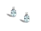 14K White Gold Genuine Oval Aquamarine and Diamond Stud Earrings
