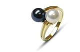 Size 6 - Yin Yang Black and White Akoya pearl and diamond ring