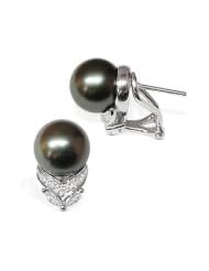 18K white gold Elaine Black Tahitian cultured pearl and diamond earring